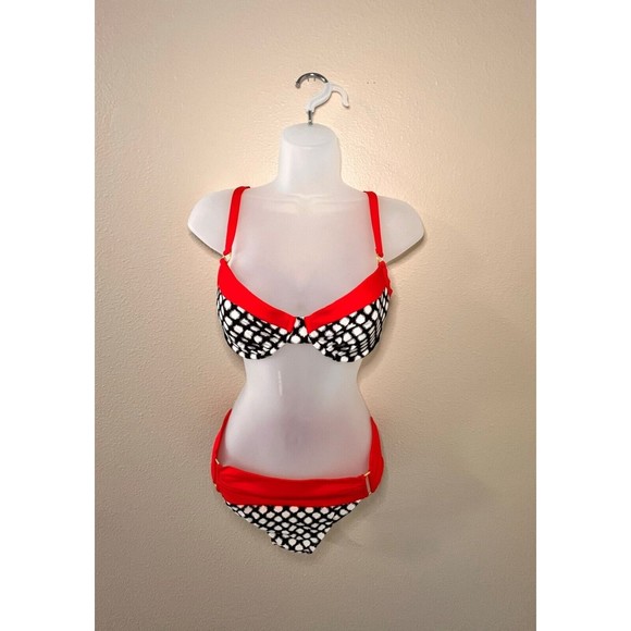 Swim Systems Bikini Set Black Red White Adjustable Strap Tie Back Size S-M - Picture 2 of 11